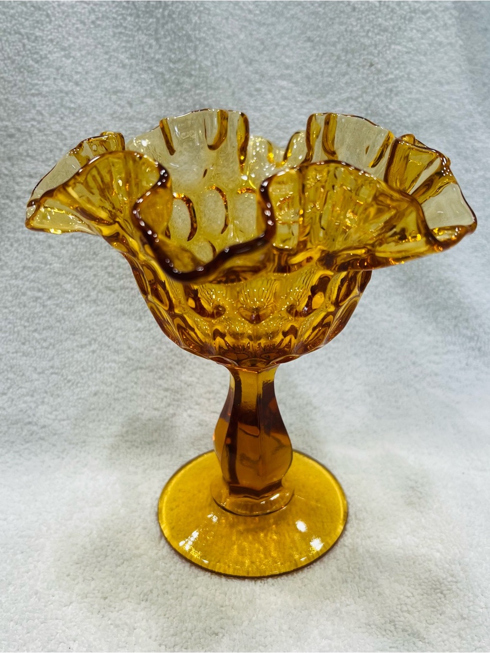 Fenton - Amber Ruffled Compote Pedestal Candy Dish